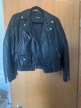 Express Black Quilted Shoulder Faux Leather Moto Jacket